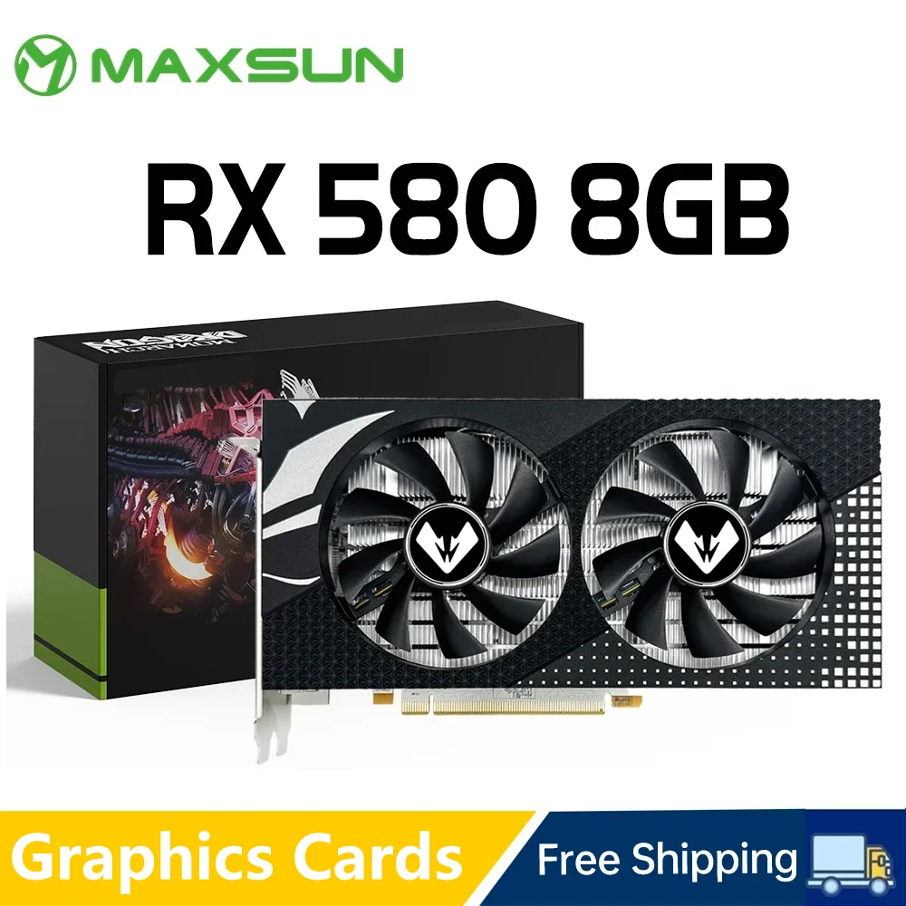 MAXSUN AMD Radeon RX580 8G Graphics Cards GDDR5 Video Card DP DVI PCIE3.0x16 for Gaming Computer GPU Card RX 580 Full New