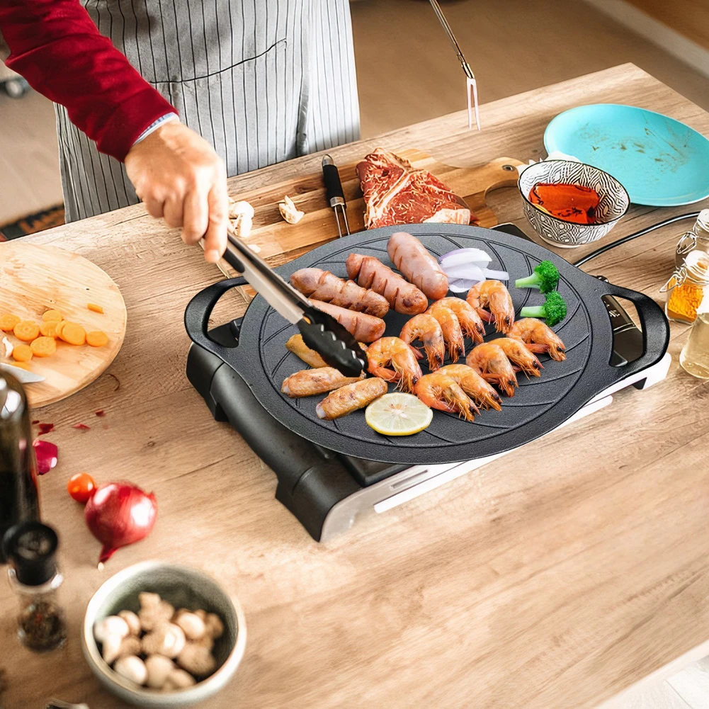 

15 Inch Cast Iron Grill Skillet Round Griddle Nonstick BBQ Grill Pan Compatible for Gas Stove for Indoor Outdoor Grilling