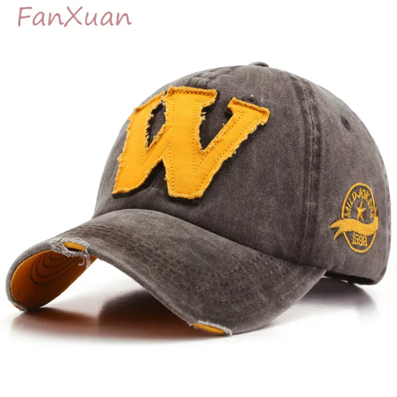 Fasion Distressed Baseball Cap for Men Snapback Hat Vintage Cotton Casquette Big Letter W Embroidery Women's Cap