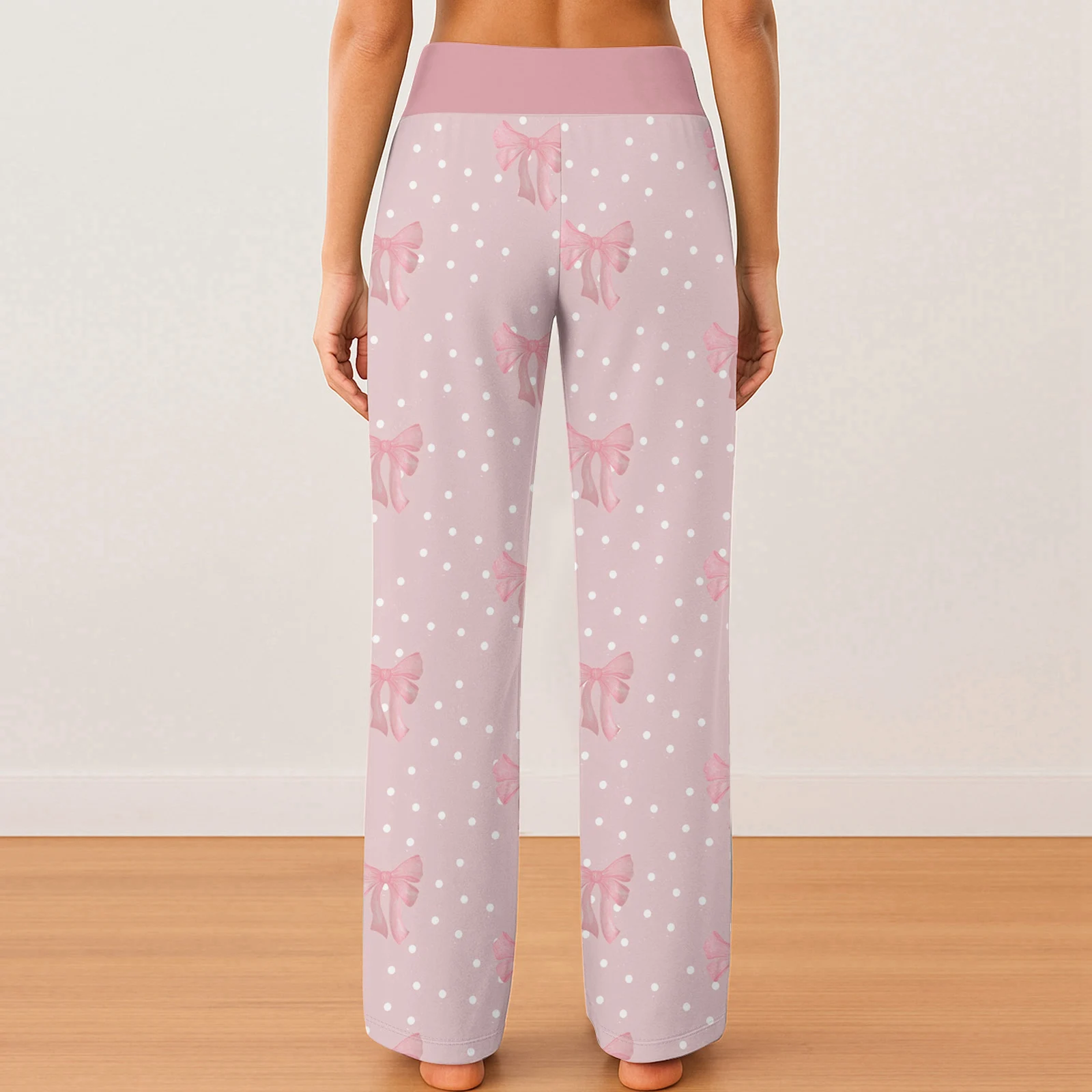 

Women'S Light Valentine'S Bow-Polka Wide-Leg Pants Elastic-Waist Casual Trousers Adult Daily Loungewear 2026 Trendy Cute Apparel