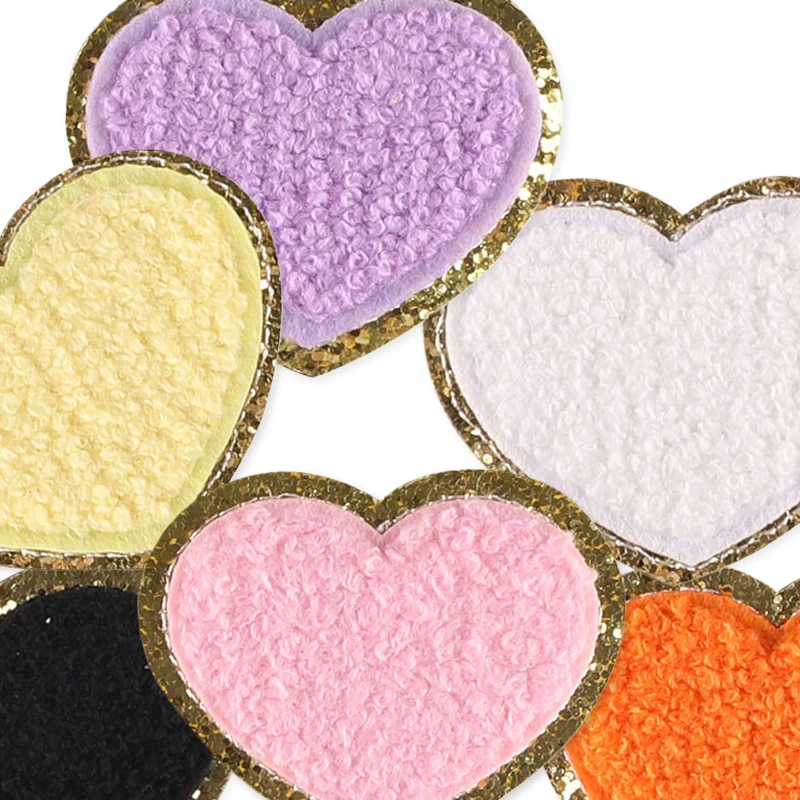 8 Stück Chenille Patches Herz viel für Kleidung Kinder Eisen auf bestickte Jacke niedlich nähen Termoadhesivos Mädchen packen DIY Parches Ropa – Detail 3