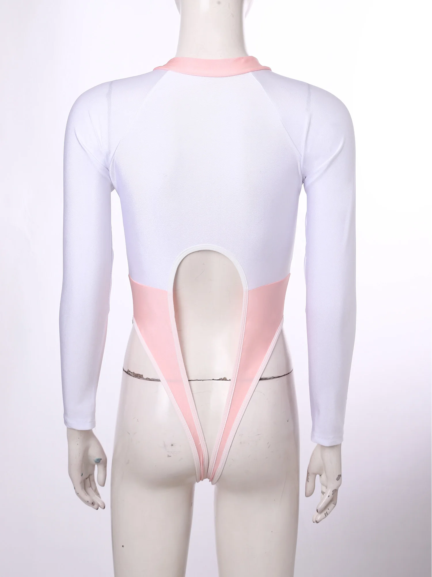 Damen Einteiliger Badeanzug Schulmädchen-Bademode Anime-Bodysuit Langarm Vorderer Reißverschluss Ausschnitt Offener Schritt Badeanzug Jumpsuit – Detail 9