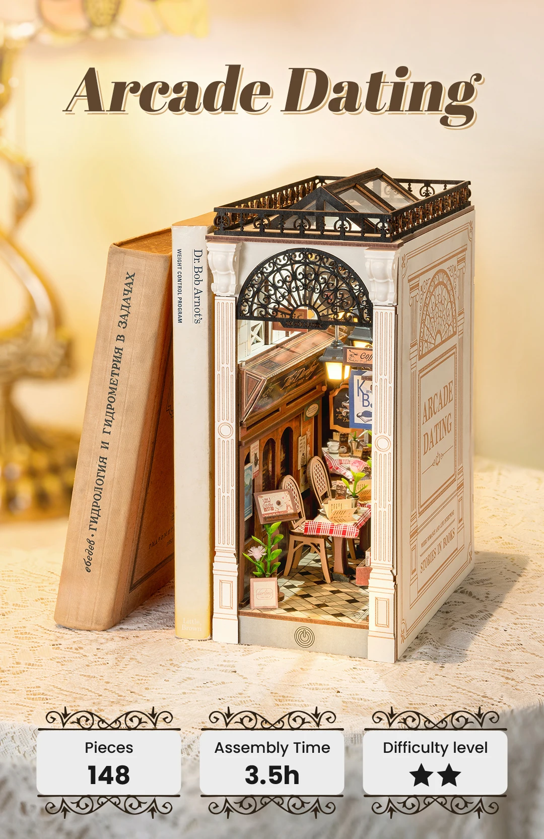 Robotime Rolife Modellbausätze für Bücherregal-Dekorationen, vorgefärbte, einfach zu montierende Arcade-Dating-DIY-Sets – Detail 4