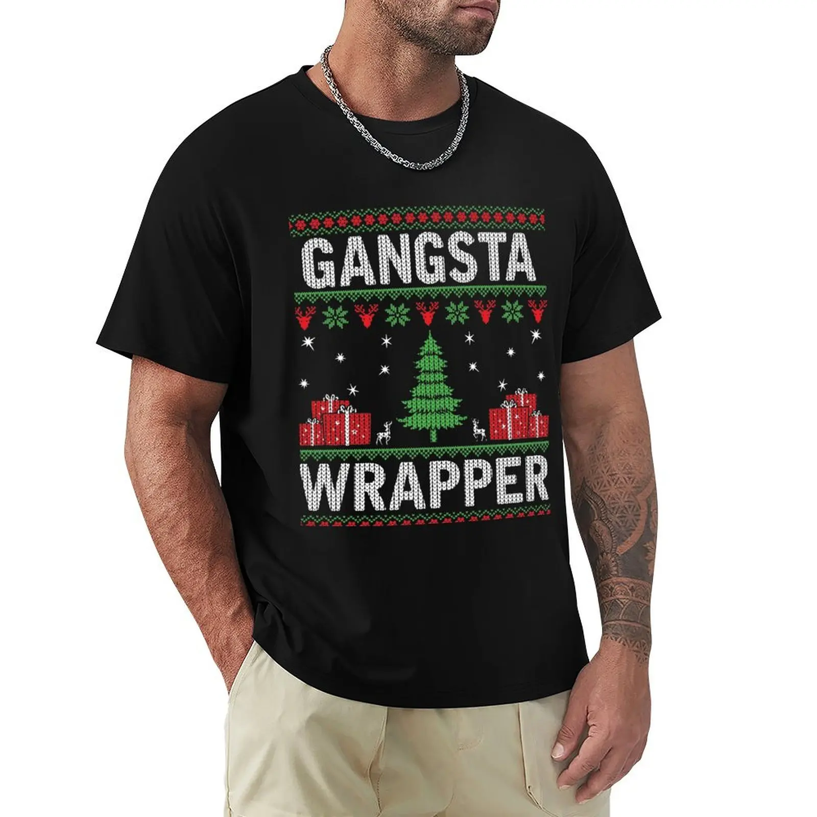 

Gangsta wrapper christmas ugly sweater design T-Shirt plus sizes sports fans boys whites big and tall t shirts for men