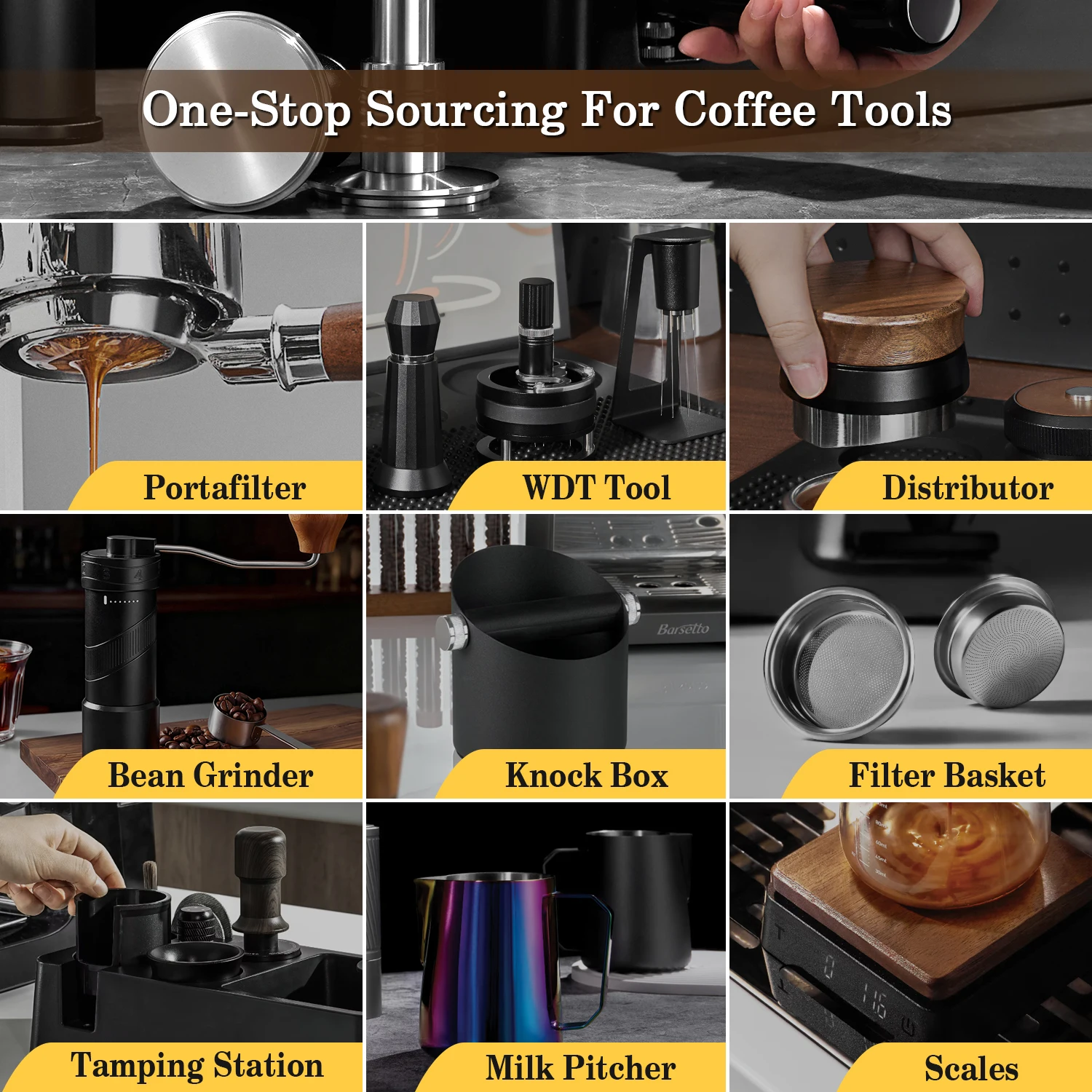 Custom 51mm 53mm 58.5mm Espresso Coffee Tamper Slef-leveling Tamper Spring-loaded Tamper Stainless Steel Coffee Powder Press