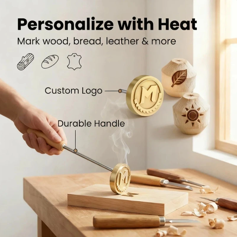 Custom Branding Iron Personalized LOGO Stamp for Woodworking Steak BBQ Leather Craft Brass Heating Tool DIY Steak Burger Wood