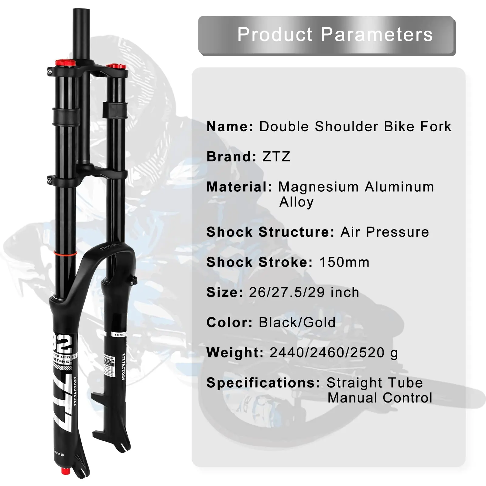 ZTZ Fahrrad-Federgabel 26/27,5/2 Zoll für Sport-Mountainbikes DH Luft-Doppelschulter-Downhill-Ersatzteile – Detail 8