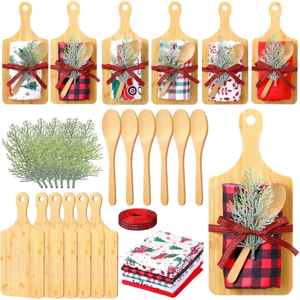 

Leinuosen 6-Piece Christmas Kitchen Gift Set: Charcuterie Boards and Cooking Spoons in Red Buffalo Check