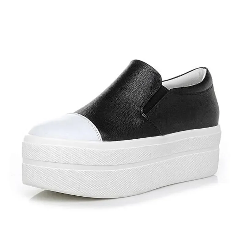

2026 Casual Genuine Leather Shoes Women Platform Heel Women Round Toe White Shoes Fashion Breathable Thick Bottom Slip Loafers
