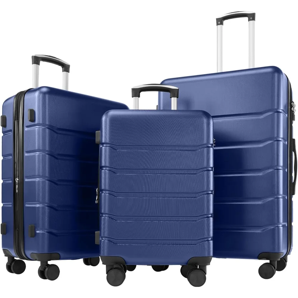 3-Piece Luggage Sets, Hard Shell ABS Suitcases with Double Spinner Wheels, Lightweight Expandable Rolling Travel Luggage