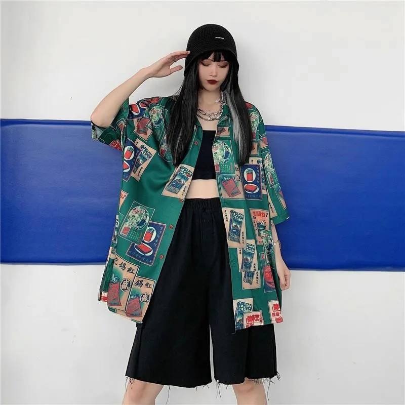 Zoki Harajuku Bluse Vintage Streetwear frauen Japanischen Stil sommer Kühl Kurzarm Übergroßen Schaltfläche hemd Bf Tops Neue