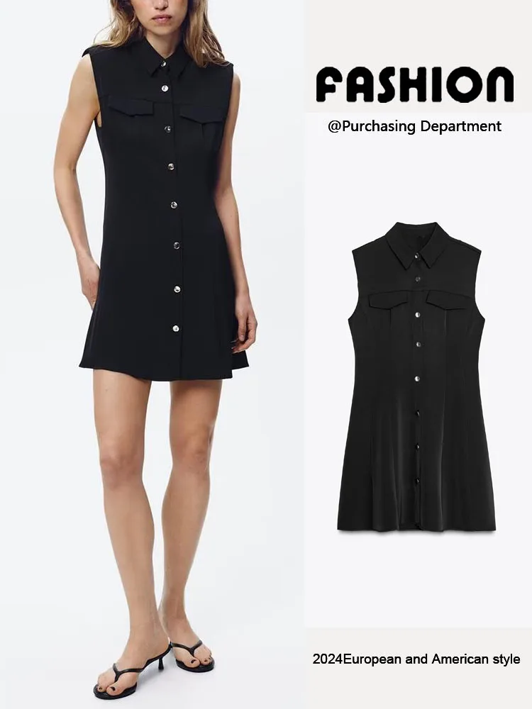 Summer New Arrival Women's Dr Gauze Comfortable Svel round Ne  Dr A-Line Skirt Single Button Closure ort ...