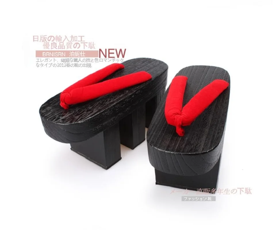 

Japanese Style Flip Flops 3 Heels Solid Wood Slippers Wooden Clogs 11.5CM Decor