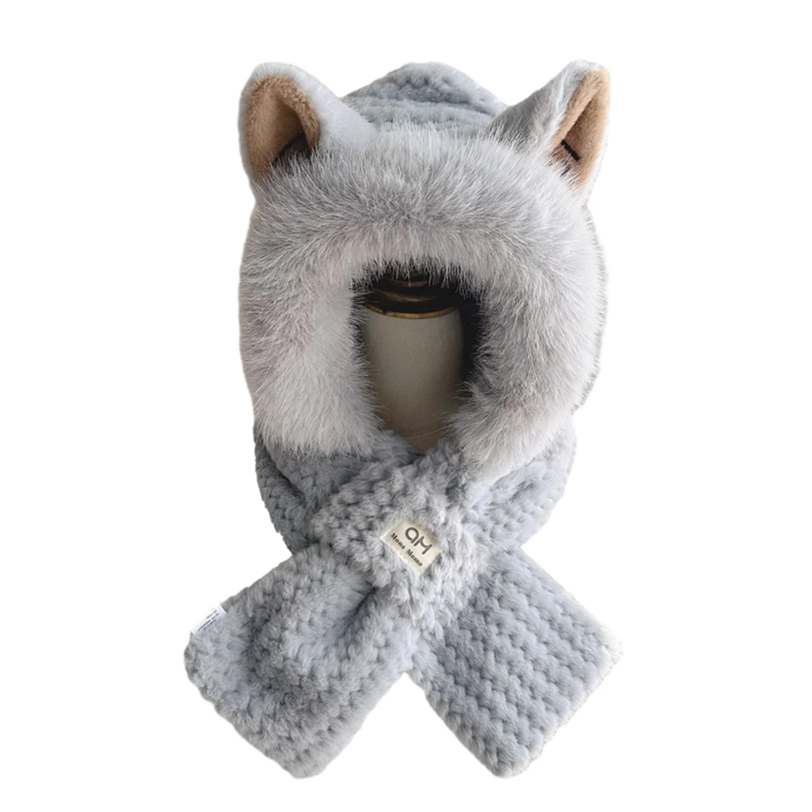 

Cute Ears 2-in-1 Hat and Scarf Lovely Animal Soft Plush Thick Warm Snow Hat Scarf for Cold Weather
