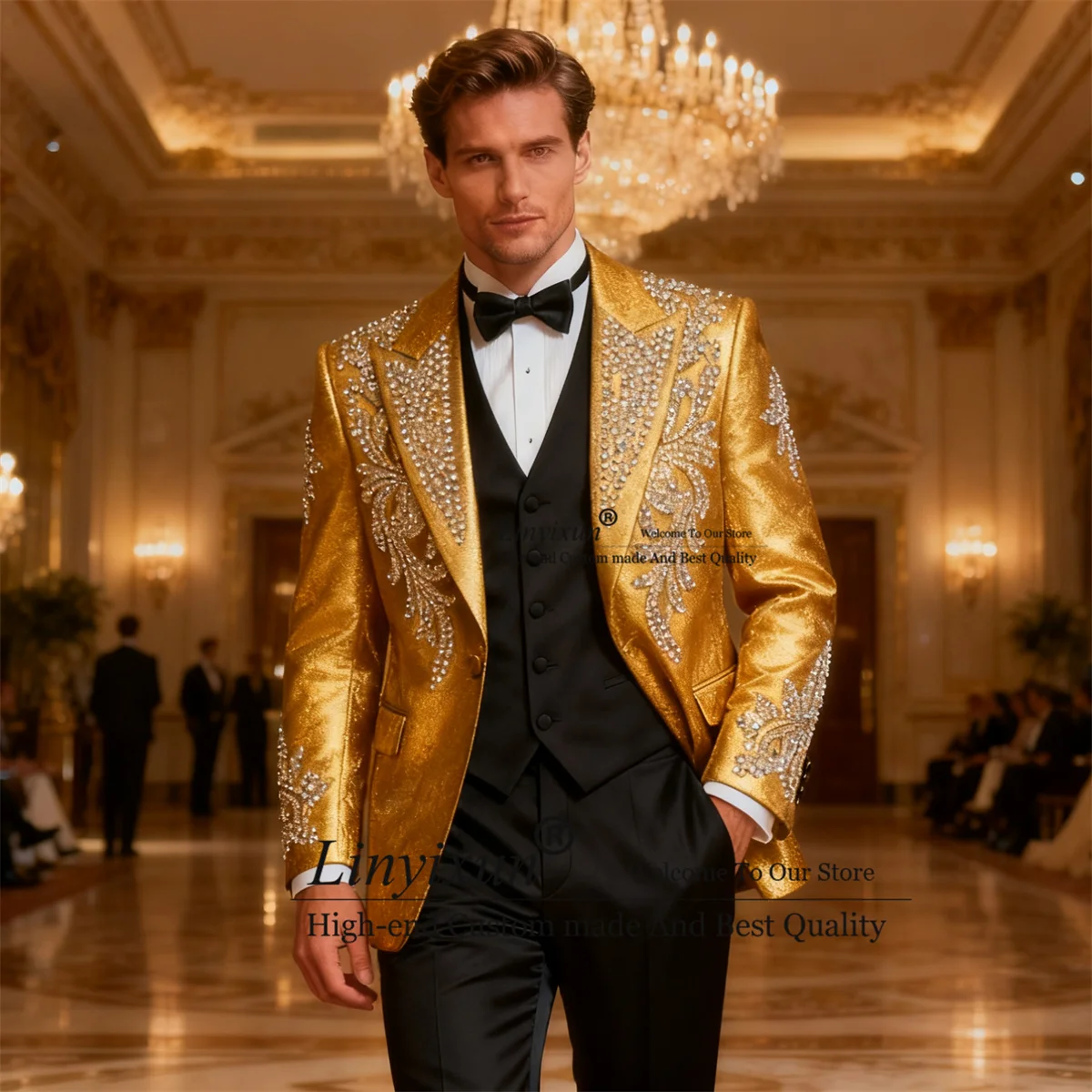 

Мужские костюмы высокого класса со стразами и кристаллами по индивидуальному заказу, остроконечные лацканы, Ropa Hombre, комплекты из 3 предметов, смокинги для жениха, свадебный мужской вечерний пиджак