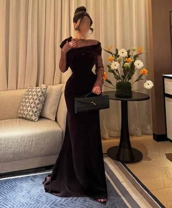 高品質のカスタムメイドハイカラーフルスリーブロング丈Aラインウェディングドレス（女性ゲスト用）韓国風ドレス