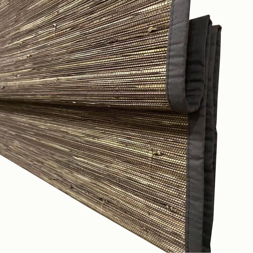 Handwoven Jute Ramie Bamboo Linen  Blackout Smart Remote Control Roman Antenna Rod Customize Sunwindowes Woven Wood Blinds
