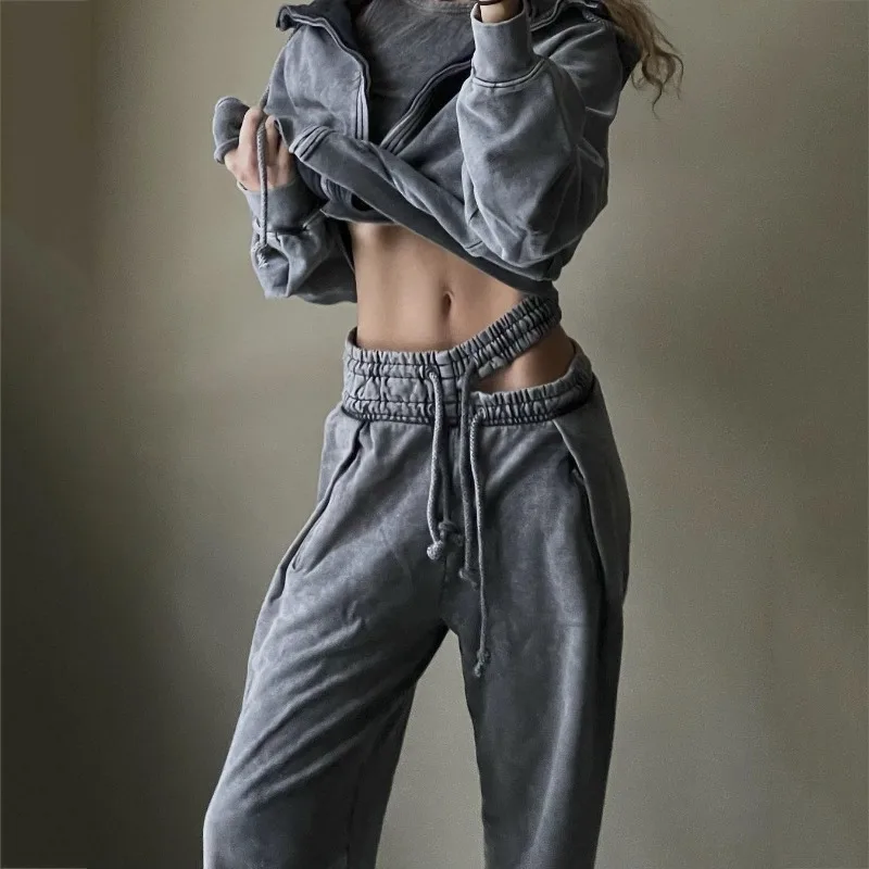 Double Waist Long Spice Girls Low Waist Straight Pants Women's European and American New Sweater Pants Loose Sports Pants