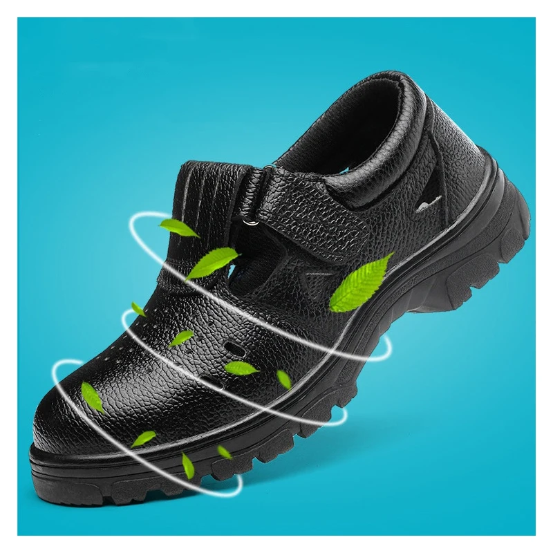large size men casual summer safety shoes worker soft leather sandals breathable steel toe cap work boots protect footwear safe