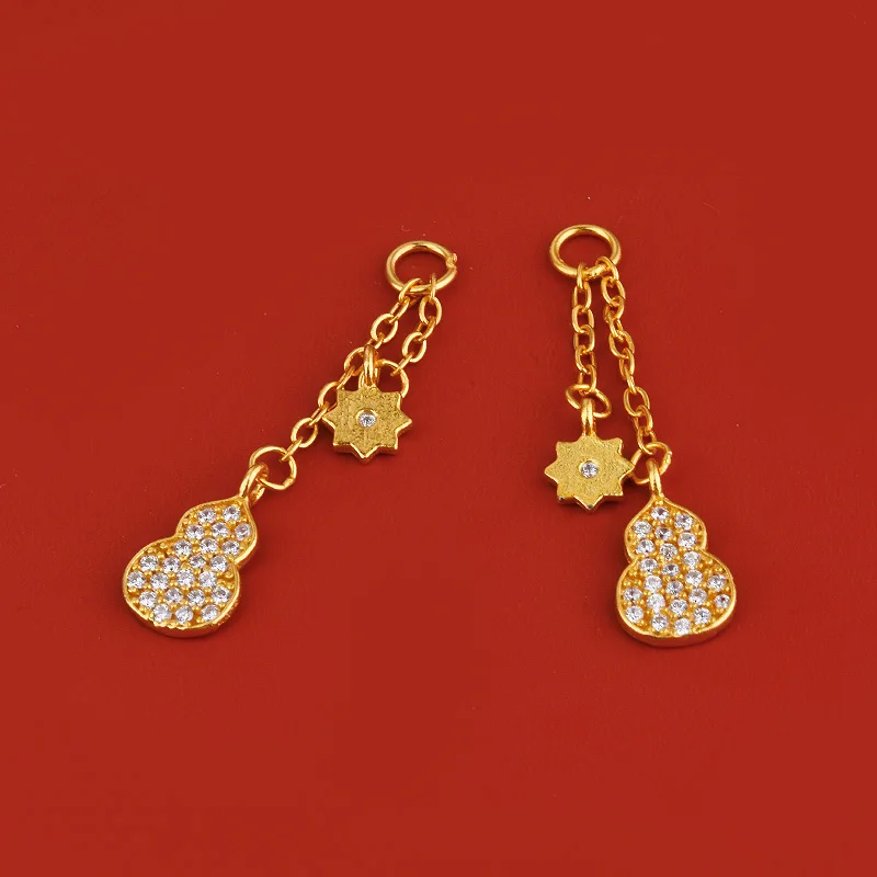 S925 Ancient method silver-gold-plated accessory, zircon star gourd extension chain pendant, diy hand-woven rope