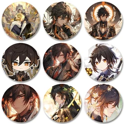Genshin Impact Zhongli 32/44/58mm Pin for Backpacks Round Plastic Brooches Creative Cartoon Figure Badge Gifts