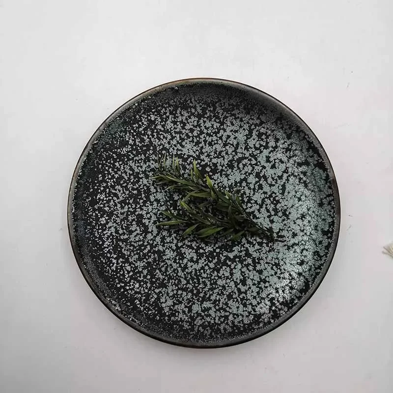 Creative Round Double Layered Plate Ceramic Black Dim Sum Plate Sushi Dish Sashimi Plate Molecular Cuisine Specialty Tableware