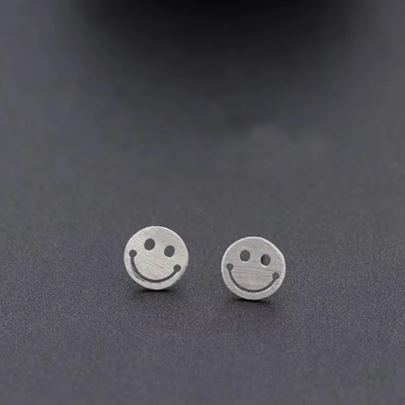 Real 100% 925 Sterling Silver Smiling face Stud Earrings for Women Girls Fashion sterling-silver-jewelry brincos