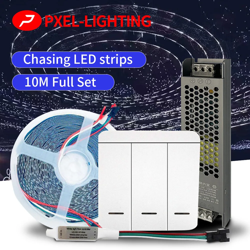 

Chasing light Running water LED Strip 24V 10M SMD 2835 WS2811 Pixel Flow Tape Ribbon Lamp with RF Controller Set for Room Decor