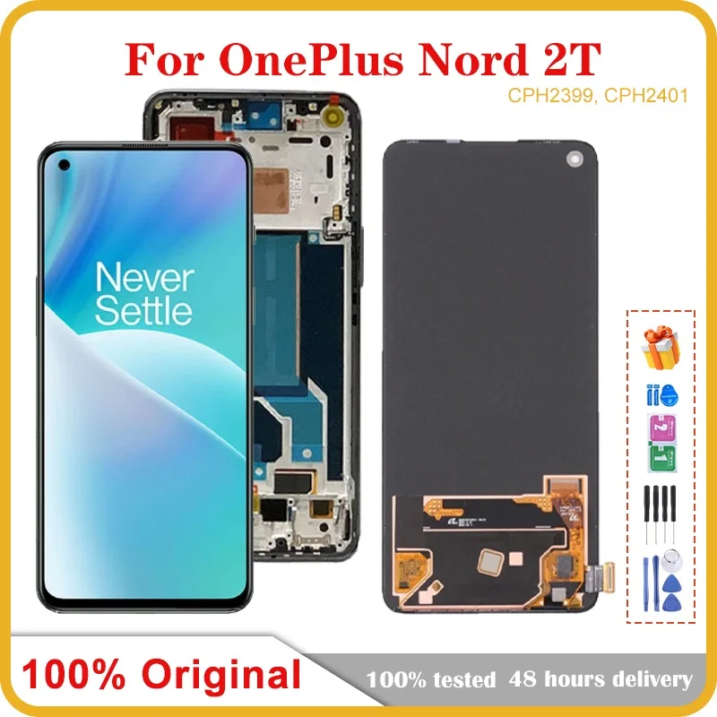 6.43'' Original AMOLED For Oneplus Nord 2T CPH2399 CPH2401 LCD Display Touch Screen Digitizer Assembly For 1+Nord 2T Nord2T LCD