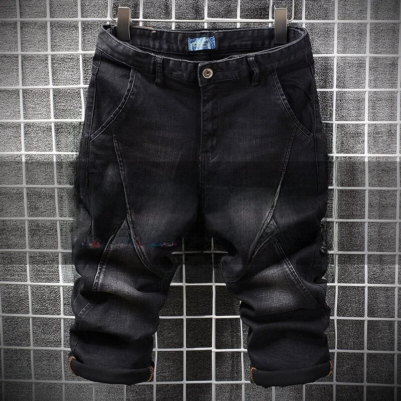 

Loose Fit Summer Thin Denim Jeans Men's mid Waist Straight Leg Seven-Foot Pants plus Size Faionable plus Size Pants
