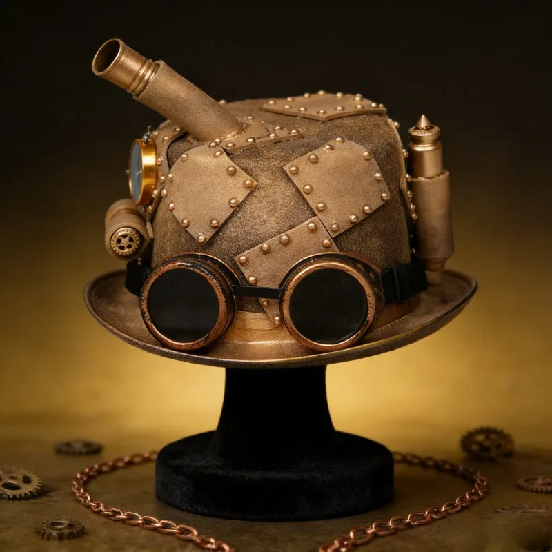 

Шляпа-федора в стиле стимпанк из латуни с очками, шестернями, компасом и паровой трубкой, викторианский индустриальный готический ретро-реквизит для косплея