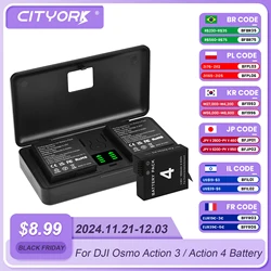 CITYORK DJI Osmo Action 4 Battery With LCD Dual Charging Box for DJI Action 3 Action 4 Sports Camera Accessories