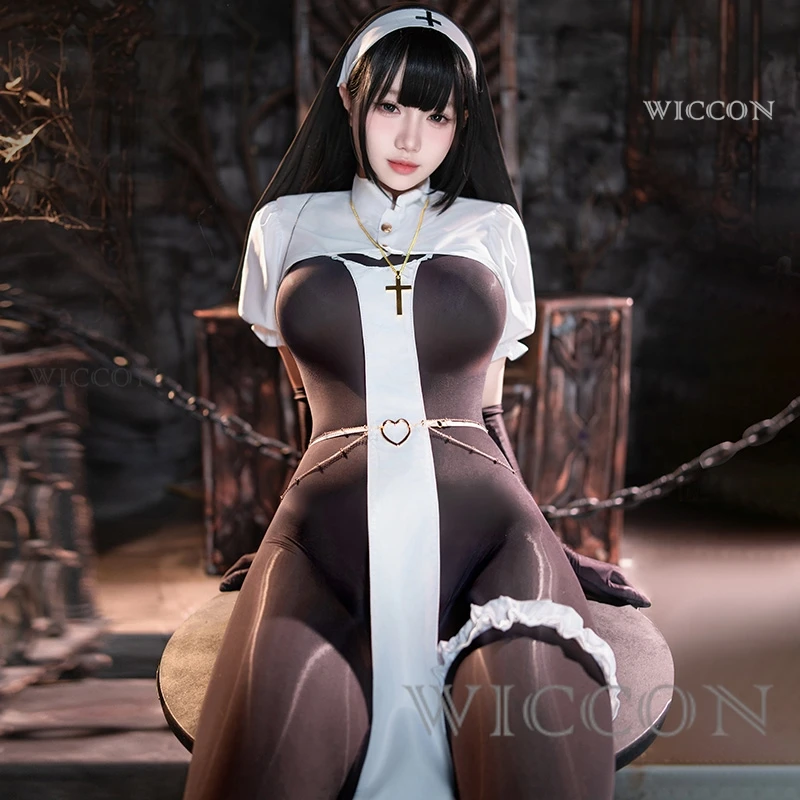 Anime Girl Taboo Nun Cosplay Uniforme Temperamento Abiti Donna Con apertura sul cavallo Collant Lingerie erotica Pigiama Costumi