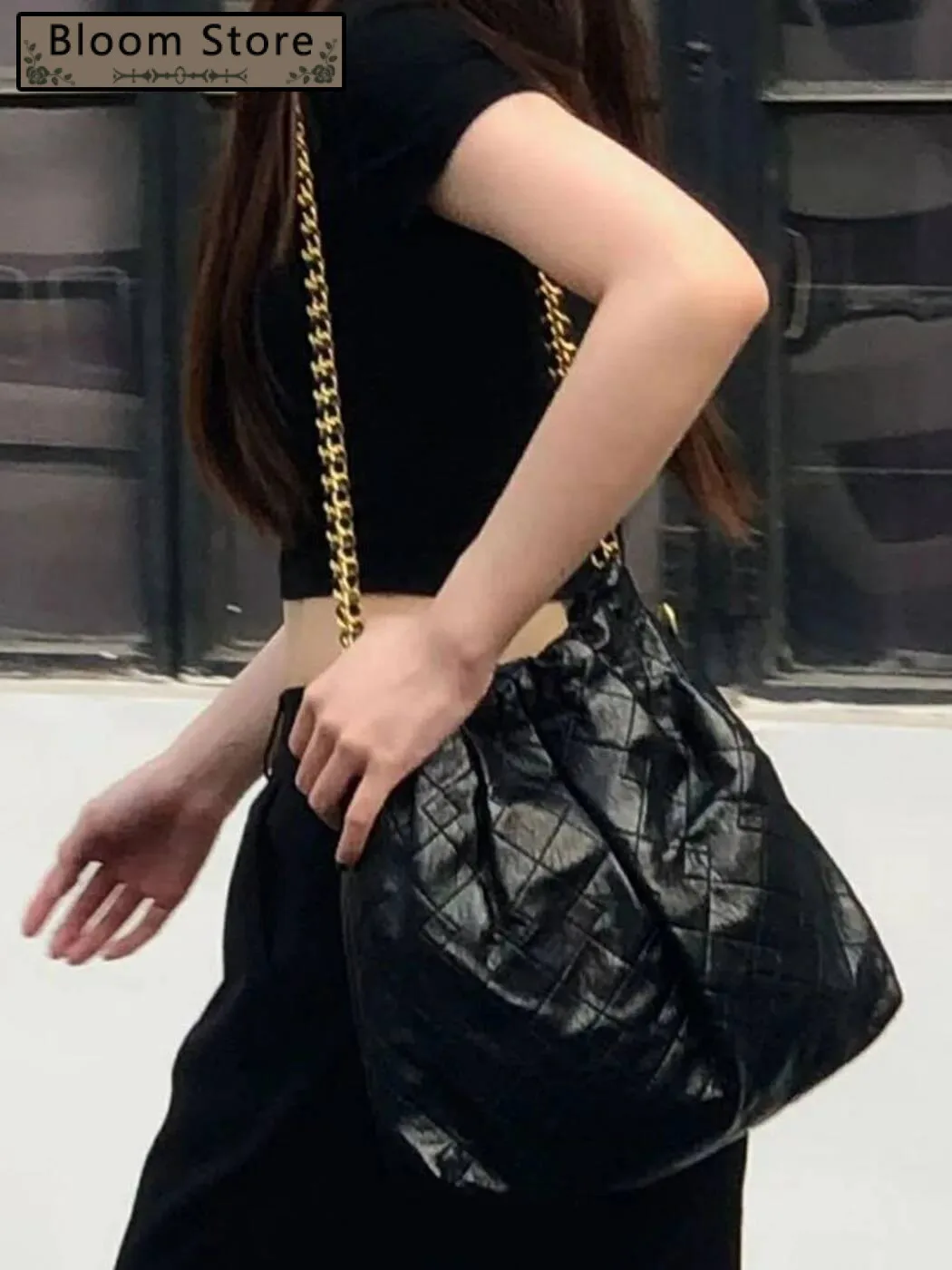 Bloom Vintage Y2k Grunge Women Hot Girls Pu Leather Casual Crossbody Bag Female Haruku Black Handbag Designer