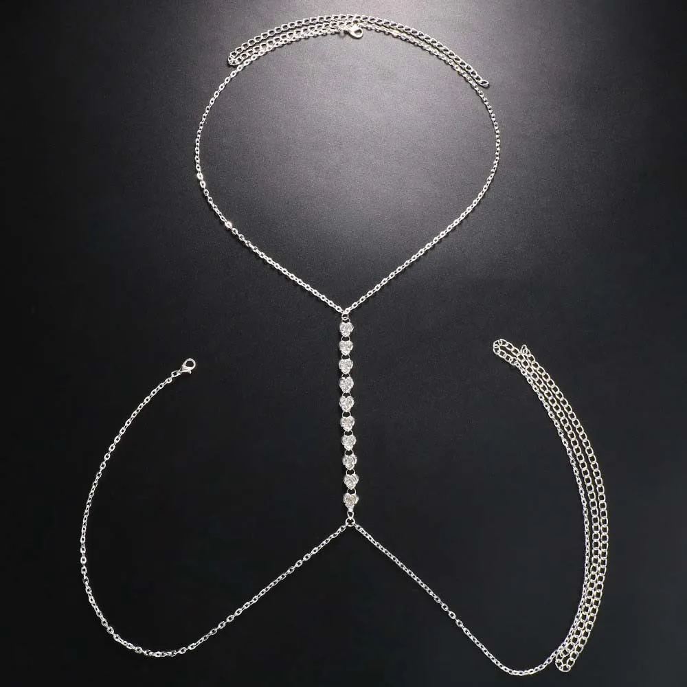 Bikini Sexy Heart Women Rhinestone Bra Necklace Chain Club Gift Party Festival Lingerie Crystal Body Chest Chain Glitter Jewelry