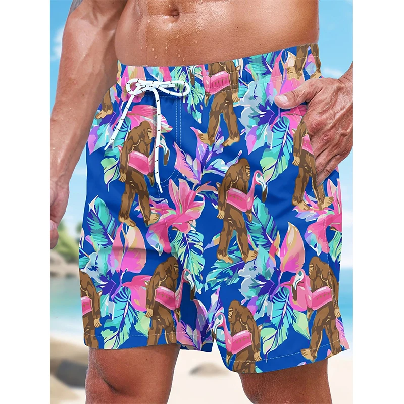 Funny Gorilla Flamingo Beach Shorts Swimwear 3D Print Men's Oversized Surfing Board Pants Holiday Swimsuits Trunks Man Clothing