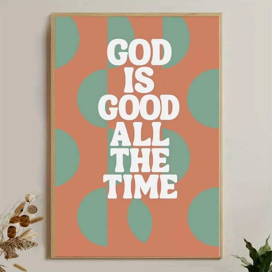1pc Frameless Canvas Poster, God Is Good All the Time Quote on Abstract Background with Circles, Wall Art Canvas Painting, Be