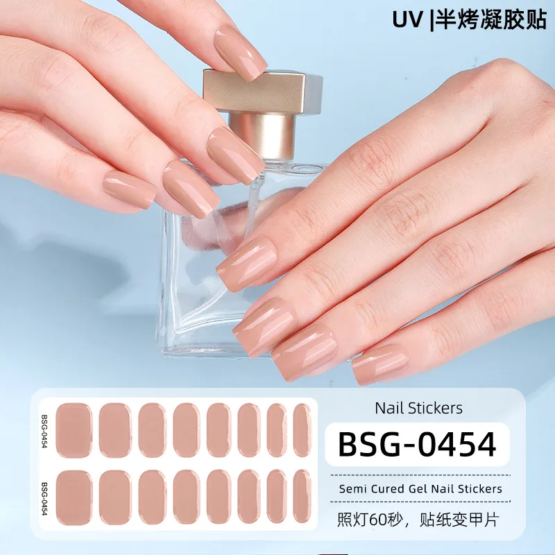 16 Streifen reine Farbe halb härtende Nagel aufkleber UV-Gel Nagel pflaster Phototherapie langlebige Abziehbilder Nail Art Dekorationen