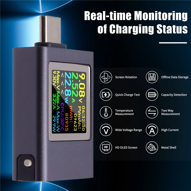 AB47-DC4.5-50V 0-12A PD3.1 pantalla Digital multifunción amperímetro de voltaje CC medidor de potencia tipo C probador de carga de teléfono móvil