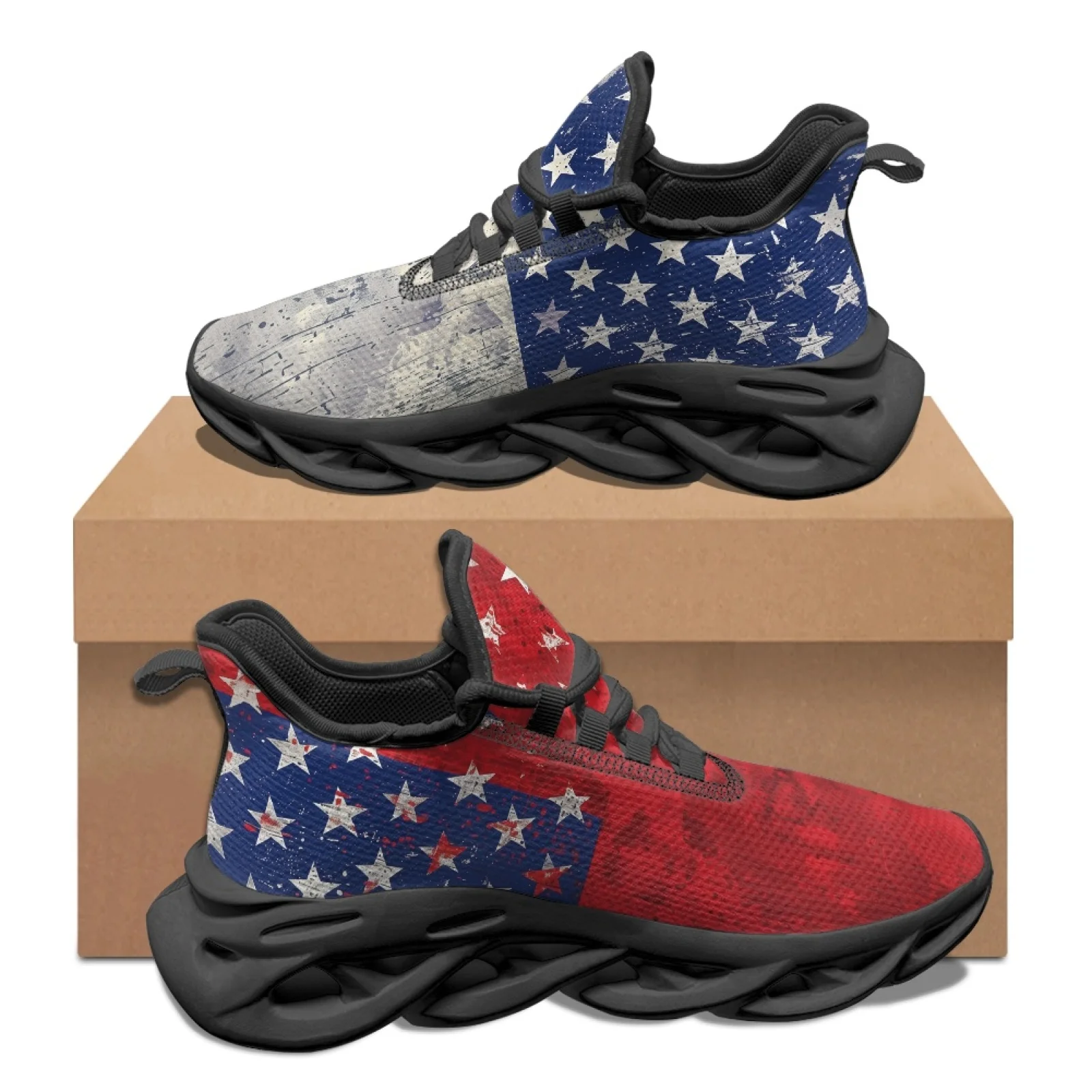 PENSTROLL Distressed US Flag Lightweight Mens Running Sneaker Athletic Shoes for Gym Casual Work Shoes For Men