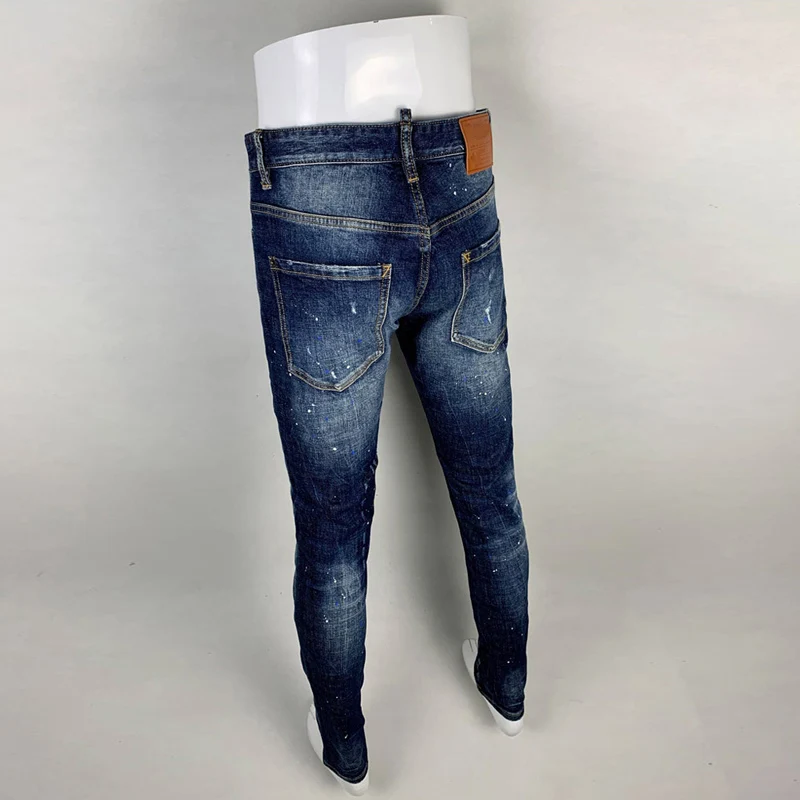 Pantalones vaqueros rasgados para Hombre, Jeans elásticos de alta calidad, color azul, diseño pintado, estilo Hip Hop