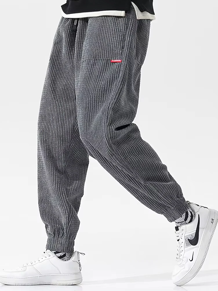 Baggy Corduroy Sweatpants Men Solid Color Casual Autumn Winter Tech Fleece Sport Loose Joggers Harem Pants Male Long Trousers