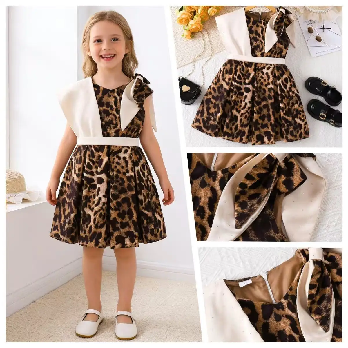 2026 Kids Girls Princess Dress Crew Neck Bow Sleeveless Birthday Party Pageant Performance Formal Dress
