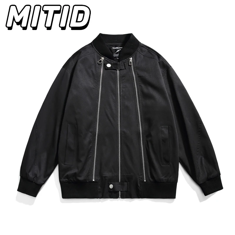 

Hip Hop Streetwear Baseball Jackets for Men Zipper Designer Casual Autumn Men Clothing High Street Trendy Black Loose Versatile