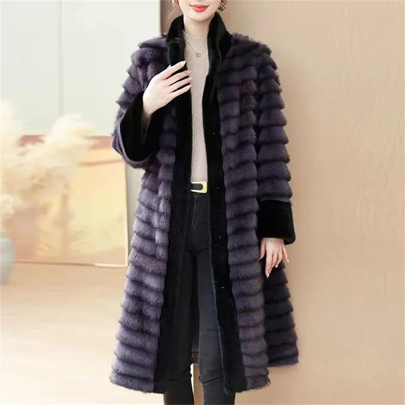 

2026 Winter New Artificial Mink Fur Long Fur Integrated Coat Women High-end Warm Fashion Overcoat Femme Thick Outerwear