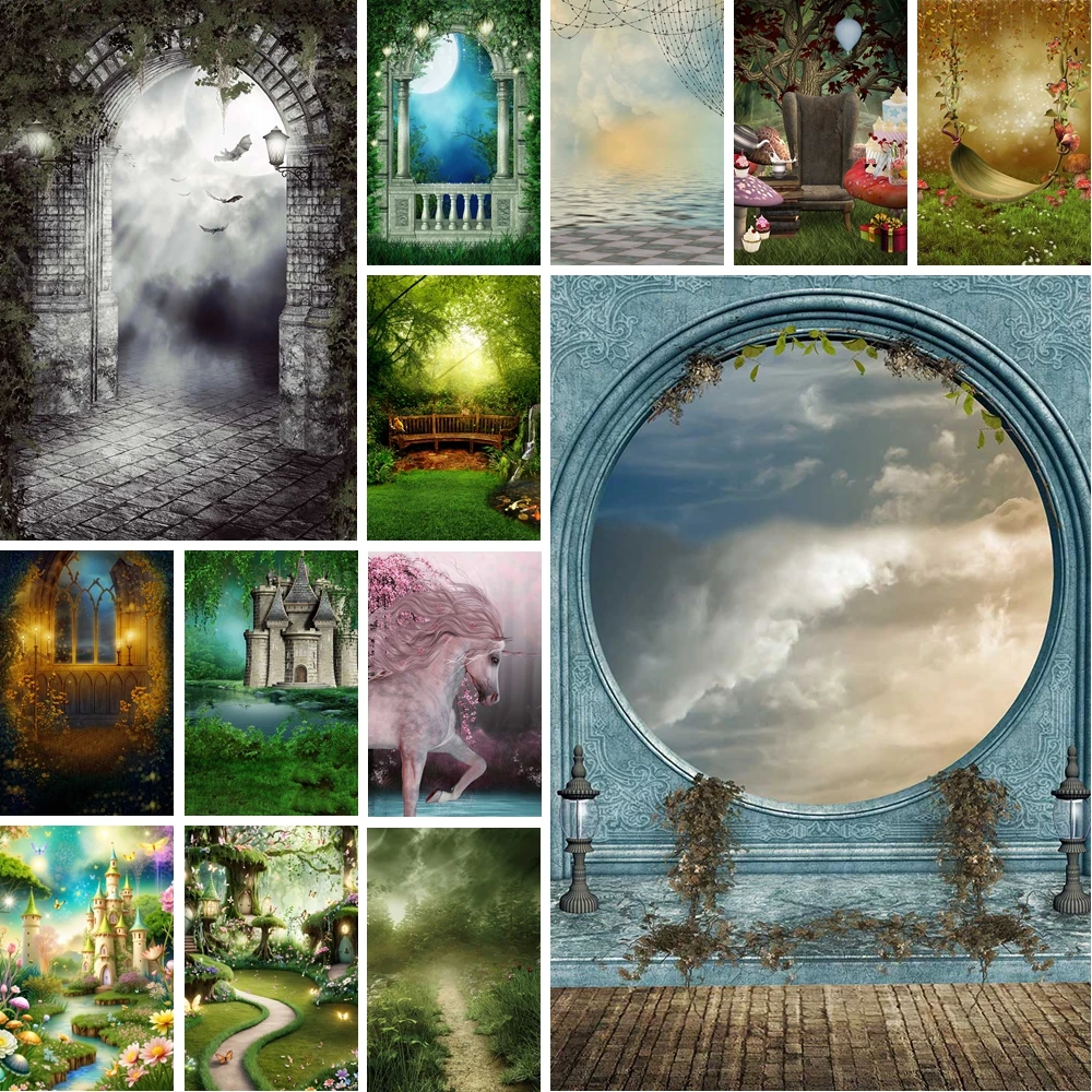 

MOON.QG Enchanted Forest Mushroom Backdrop Clocks Flowers Photography Backgrounds Newborn Baby Shower Wallpaper Birthday Banner