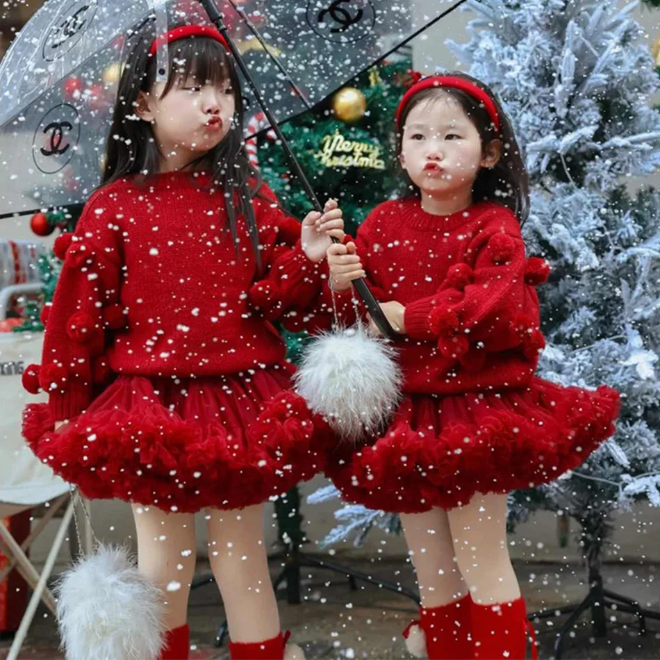 

Girls Warm Sweater For Autumn and Winter Puff Sleeves Sweater New Soft Solid Color Clothes Decorative Korean Style Handmade Ball
