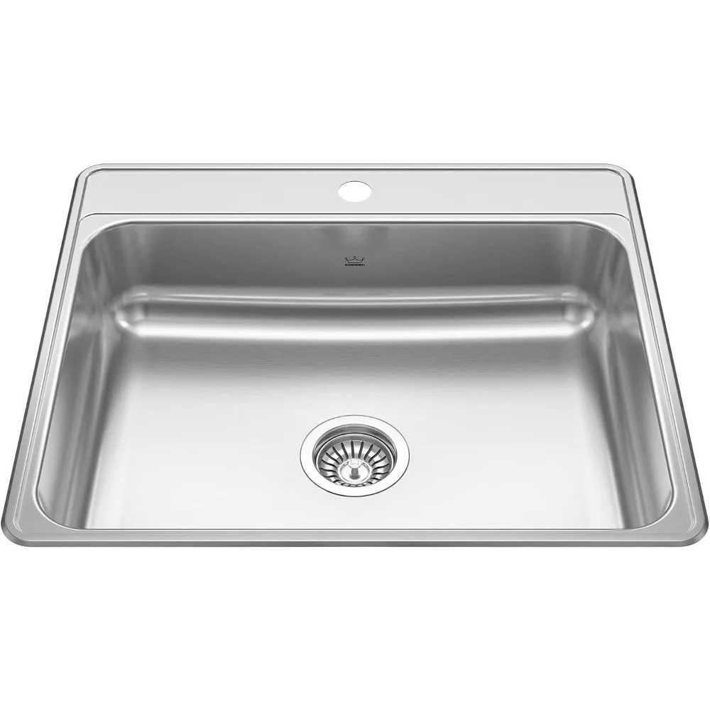 

kindred csla2522-8-1cbn creemore 25-in lr x 22-in fb x 8-in dp drop in single bowl 1-hole stainless steel kitchen sink, 25" x 22