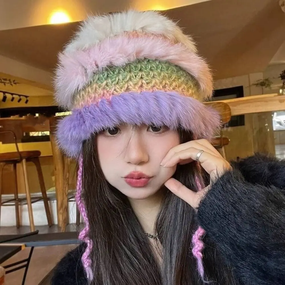 

New Cute Colorful Winter Hat Thickened Keep Warm Ear Protection Women Girl Outdoor Bucket Hat