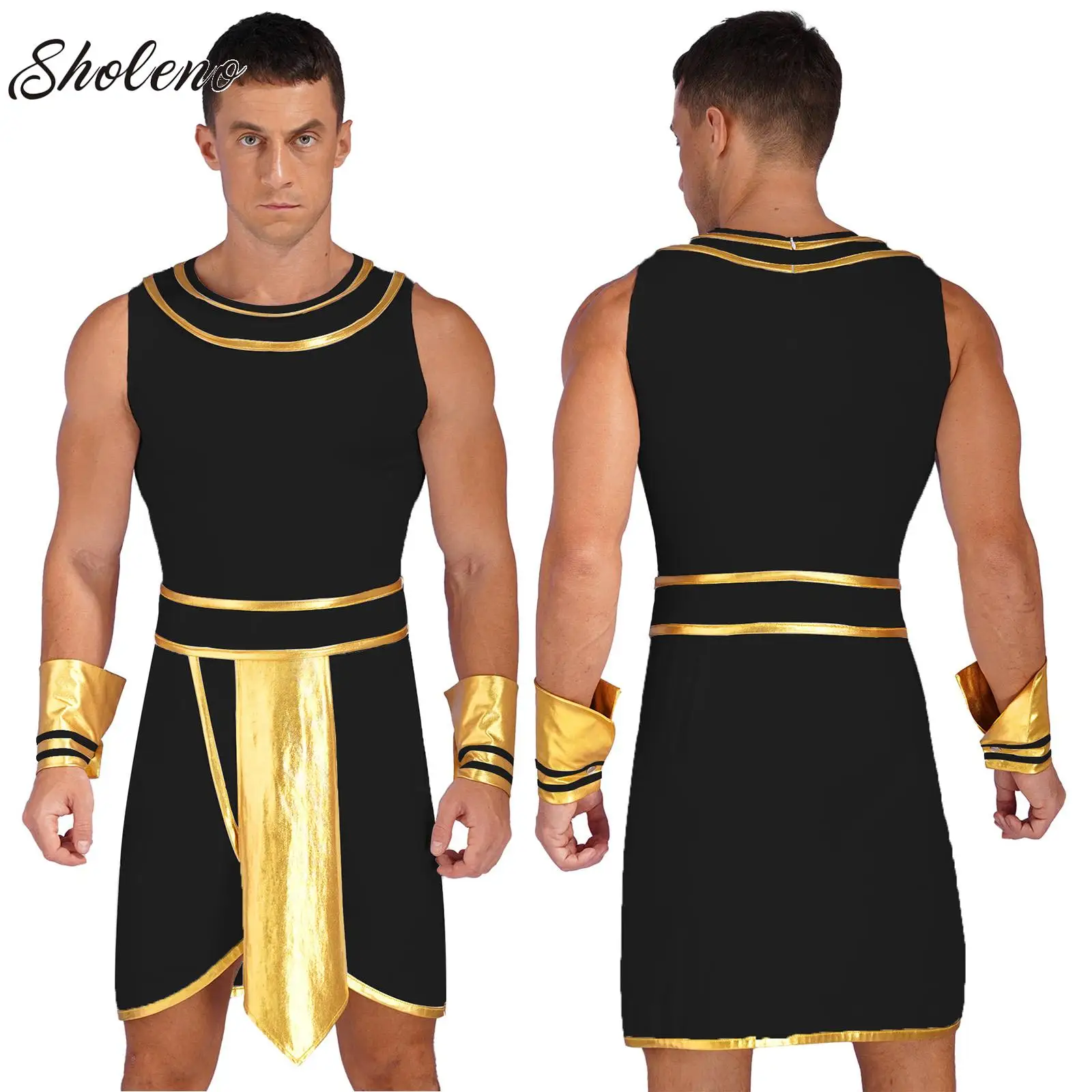 Cosplay Ancient Greek Roman Gladiator Costume+Cuffs Sets Adult Men Halloween Carnival Dress Up Party Roman Solider Fancy Dress